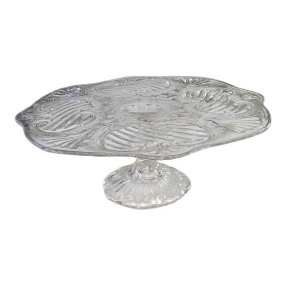 11" Clear Glass Cake Stand Hobstar - Picture 1 of 1